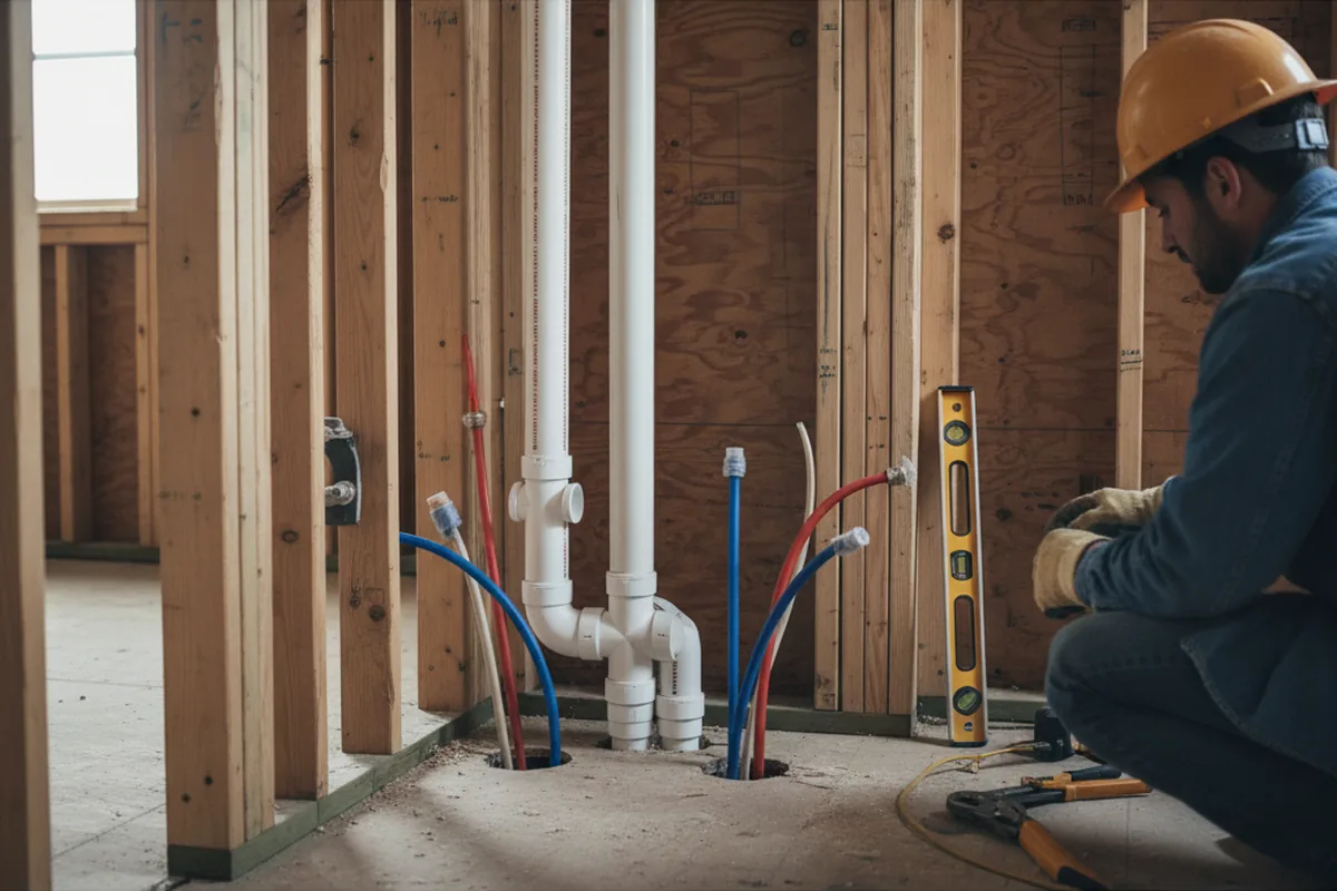 Drain and supply rough-in during Leak Detection in New Albany