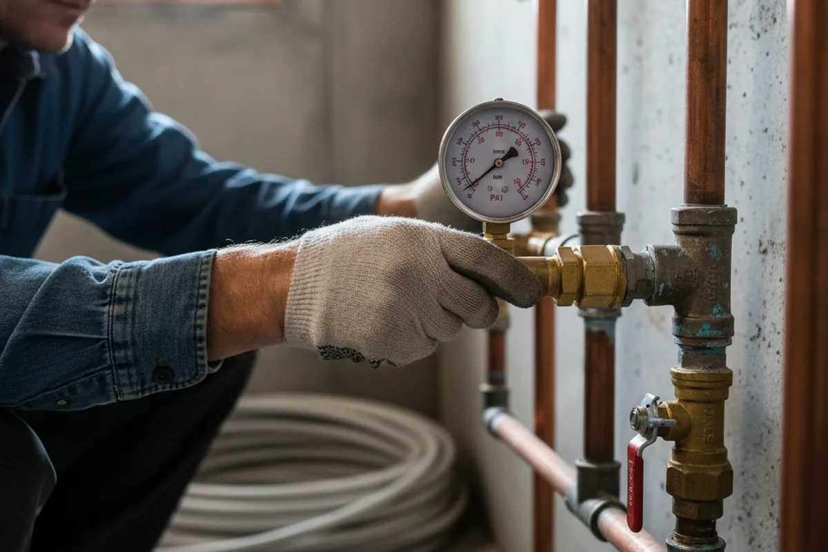 Pressure testing a repaired line during Water Line Repair in New Albany
